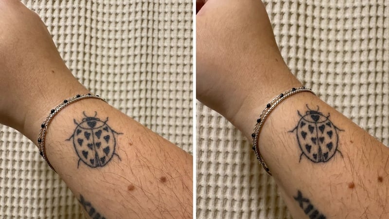 a tattoo before and after putting the cream on it.
