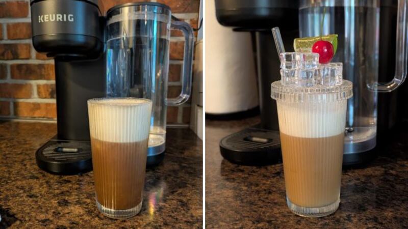 Split images of glasses of coffee drinks