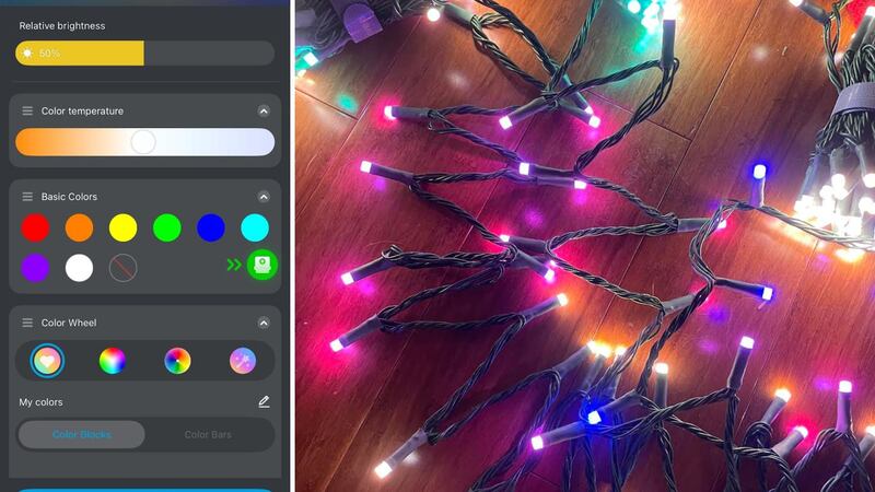 The app displays colour adjustments and the lights on the ground.