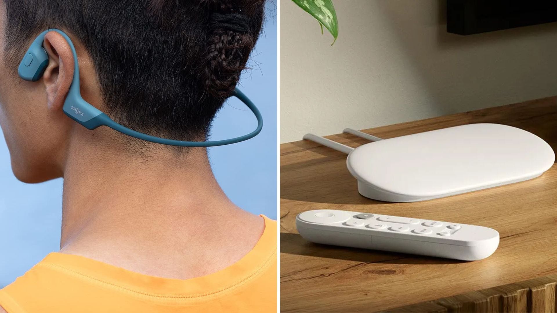 Shokz headphones and a Google TV Streamer